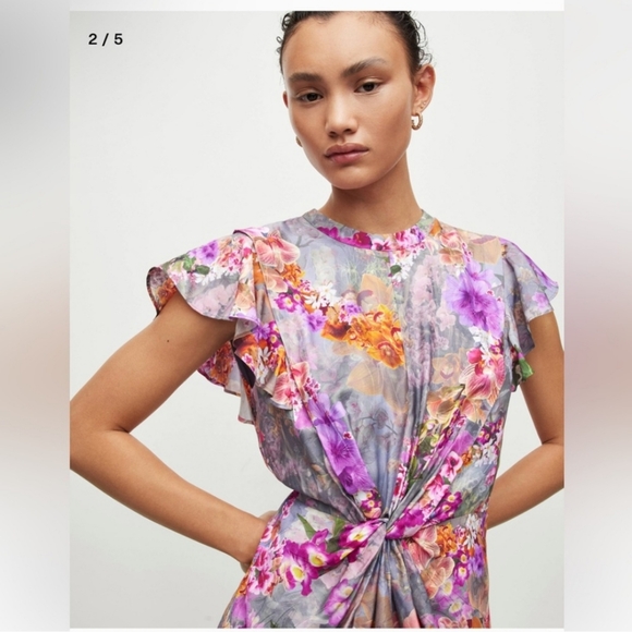 AllSaints Jemille Lucia Dress Peace Pink Floral Twist Waist - Picture 4 of 4